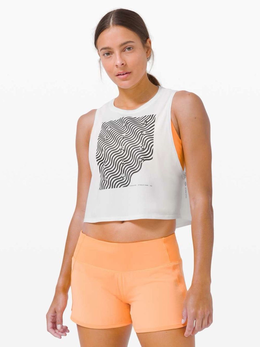 055. Lululemon Cut Back Crop Tank *SeaWheeze White limited edition PTP 14”
